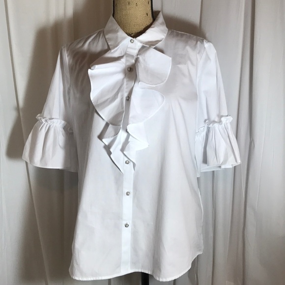 🆕 Karl Lagerfeld White Ruffle Blouse Poet Pirate - Picture 1 of 7